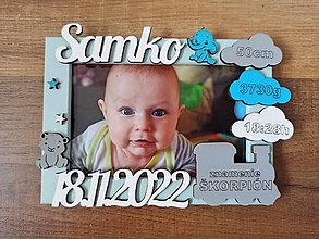 Dekorácie - Fotorámik s údajmi o narodení (chlapec) - VLÁČIK (Dizajn 1) - 16358912_