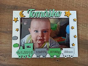 Dekorácie - Fotorámik s údajmi o narodení (chlapec) - VLÁČIK 2 (Dizajn 4) - 16359216_