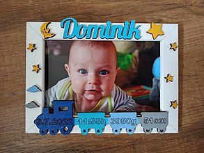 Dekorácie - Fotorámik s údajmi o narodení (chlapec) - VLÁČIK 2 (Dizajn 5) - 16359217_