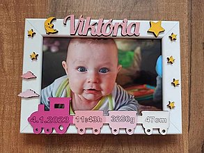 Detské doplnky - Fotorámik s údajmi o narodení (dievča) -VLÁČIK (Dizajn 1) - 16359258_