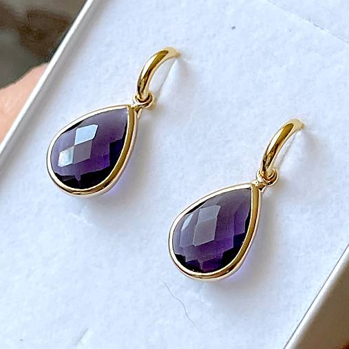 Purple Teardrop Steel Gold Earrings / Náušnice fialové slzy, oceľ v zlatej farbe E015