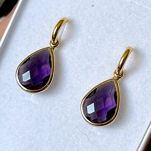 Purple Teardrop Steel Gold Earrings / Náušnice fialové slzy, oceľ v zlatej farbe E015