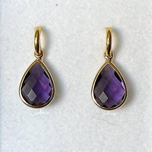 Purple Teardrop Steel Gold Earrings / Náušnice fialové slzy, oceľ v zlatej farbe E015