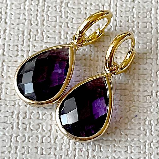 Purple Teardrop Steel Gold Earrings / Náušnice fialové slzy, oceľ v zlatej farbe E015