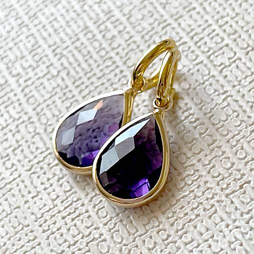 Purple Teardrop Steel Gold Earrings / Náušnice fialové slzy, oceľ v zlatej farbe E015