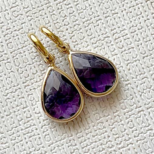 Purple Teardrop Steel Gold Earrings / Náušnice fialové slzy, oceľ v zlatej farbe E015