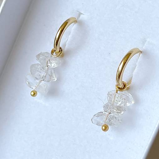 Herkimer Diamond Steel Gold Earrings / Náušnice herkimer diamanty, oceľ v zlatej farbe E015