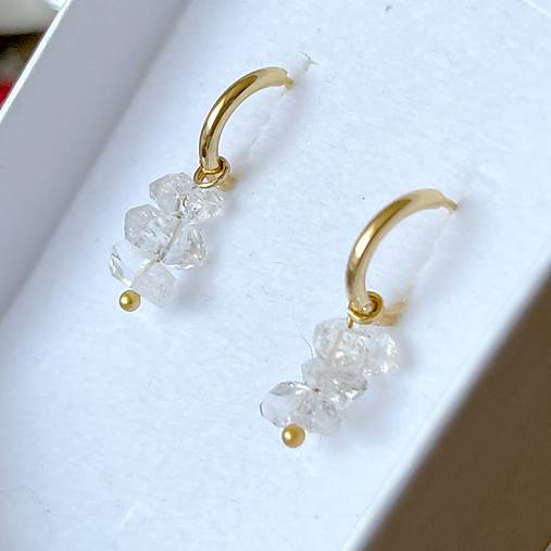 Herkimer Diamond Steel Gold Earrings / Náušnice herkimer diamanty, oceľ v zlatej farbe E015