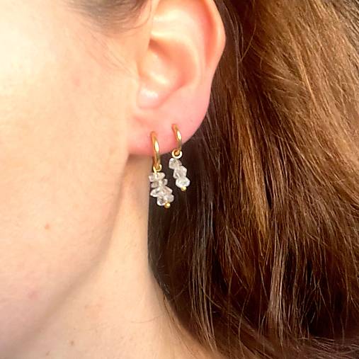 Herkimer Diamond Steel Gold Earrings / Náušnice herkimer diamanty, oceľ v zlatej farbe E015