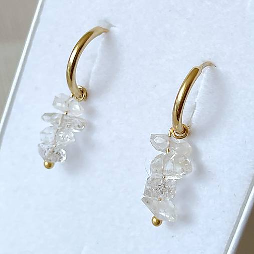 Herkimer Diamnod Steel Gold Earrings / Náušnice herkimer diamanty, oceľ v zlatej farbe E015