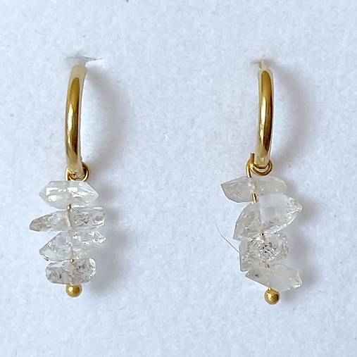 Herkimer Diamnod Steel Gold Earrings / Náušnice herkimer diamanty, oceľ v zlatej farbe E015