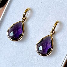 Náušnice - Purple Teardrop Steel Gold Earrings / Náušnice fialové slzy, oceľ v zlatej farbe E015 - 16361298_