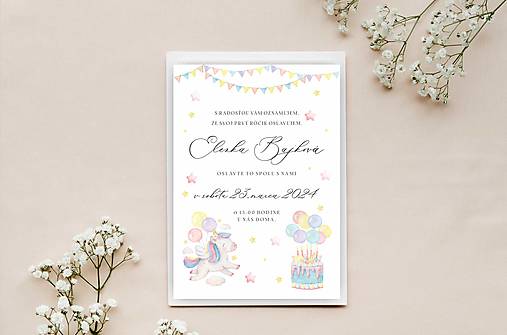 Papiernictvo - Pozvánka na narodeninovú oslavu jednorožec 3 - 16362375_