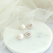 Náušnice - Vintage perlové náušnice (Ag925) (Biely hodváb+ Pearlescent White - Gold) - 16360487_