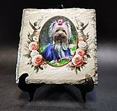 Tabuľky - Tabuľka z bridlice s fotkou vašeho psíka 10x10cm - 16361345_