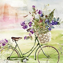 Papier - Servítka Bicykel s fialovými kvetmi 4ks (S149) - 16362873_