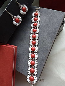 Sady šperkov - Náramok+náušničky biely-červený - 16363723_