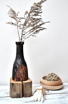 Dekorácie - Drevená váza - čierna natur - 16362093_
