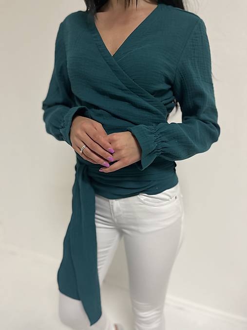 Blúzky a košele - Dámsky zavinovací mušelínový top (6. lososová) - 16365971_