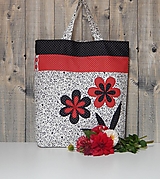Nákupné tašky - Nákupná taška - čierno bielo červené kvety - 16366631_
