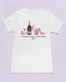 Topy, tričká, tielka - Dámske tričko s potlačou - Sarcasm, wine & everything fine - 16366679_