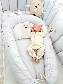 Detský textil - Hniezdo pre bábätko grey s vankúšikom Macko Premium - 16368887_