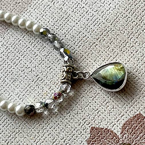 Labradorite and Glass Pearls Necklace / Náhrdelník labradorit, voskované perly, sklenené korálky E018