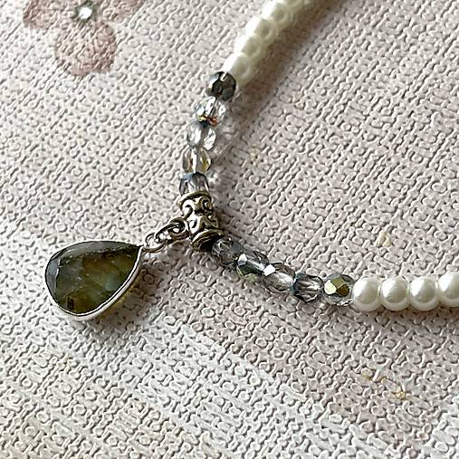 Labradorite and Glass Pearls Necklace / Náhrdelník labradorit, voskované perly, sklenené korálky E018