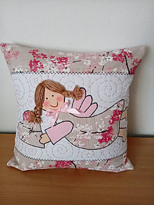 Úžitkový textil - Vankúš s anjelom quiltovaný  (Ružová dievča) - 16369097_