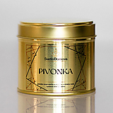 Sviečky - AKCIA - Sviečka zo sójového a včelieho vosku v plechovke GOLD - Pivonka - 16370143_