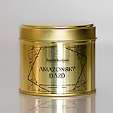 Sviečky - AKCIA - Sviečka zo sójového a včelieho vosku v plechovke GOLD - Amazonský dážď - 16370168_