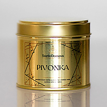 Svietidlá a sviečky - AKCIA - Sviečka zo sójového a včelieho vosku v plechovke GOLD - Pivonka - 16370143_