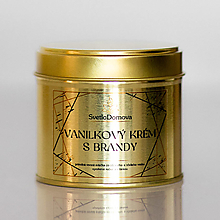 Sviečky - AKCIA - Sviečka zo sójového a včelieho vosku v plechovke GOLD - Vanilkový krém s brandy - 16370170_