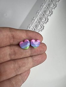 Náušnice - *colourful mini strip hearts* - 16368411_