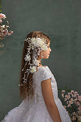 Ozdoby do vlasov - Kvetinová sponka so závojom "ranné svitanie" - 16370159_