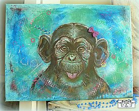 Obrazy - "Ty malá opica" :D -maľba colourful - 16367269_