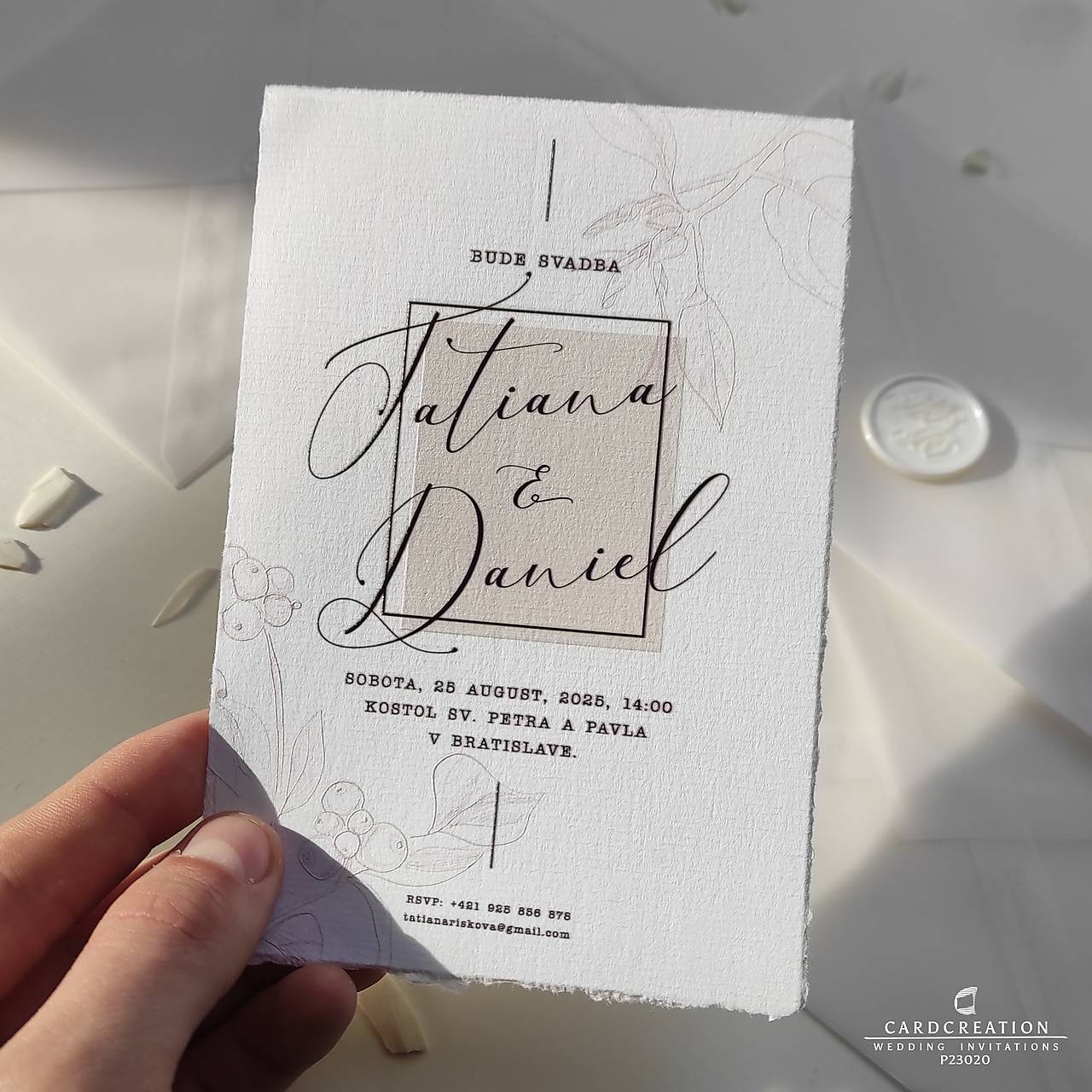 Originálne svadobné oznámenie P23020, ručne trhané