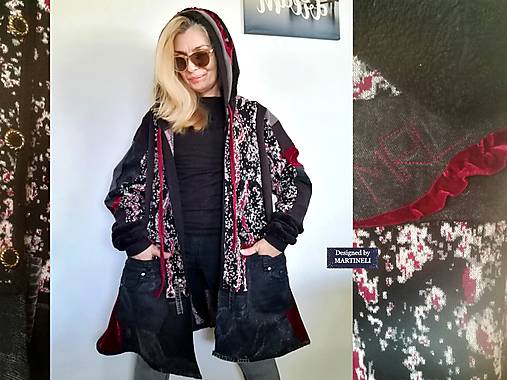Bundy a kabáty - Dámsky kardigan/kabát s kapucňou-Plus Size 3XL džínsová bunda ​ - 16372902_