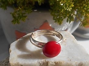 Prstene - red koral ring-striebro - 16376887_