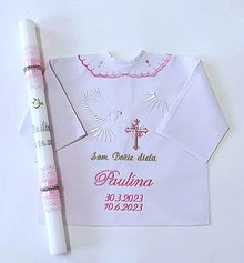 Detské oblečenie - košieľka + sviečka na krst (ružová strieborná-personalizovaná) - 16373926_