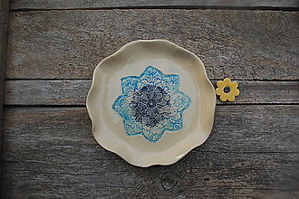 Nádoby - Keramický tanierik čipkovaný (Modrá) - 16374646_