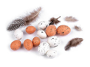 Polotovary - Dekoračné prepeličie vajíčka na aranžovanie s perím - 16374558_