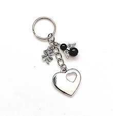 Kľúčenky - Kľúčenka "srdce" s perličkovým anjelikom (čierna) - 16377485_