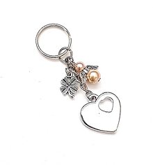 Kľúčenky - Kľúčenka "srdce" s perličkovým anjelikom (zlatohnedá) - 16377487_