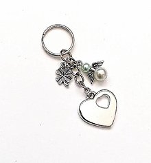 Kľúčenky - Kľúčenka "srdce" s perličkovým anjelikom (tyrkys svetlý) - 16377490_