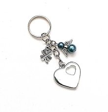 Kľúčenky - Kľúčenka "srdce" s perličkovým anjelikom (tyrkys tmavý) - 16377491_