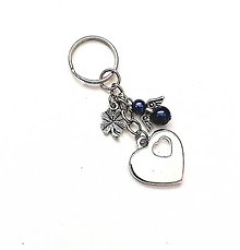 Kľúčenky - Kľúčenka "srdce" s perličkovým anjelikom (modrá) - 16377492_