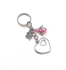 Kľúčenky - Kľúčenka "srdce" s perličkovým anjelikom (ružová) - 16377496_