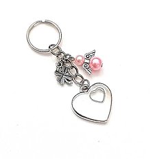 Kľúčenky - Kľúčenka "srdce" s perličkovým anjelikom (ružová svetlá) - 16377497_
