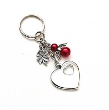 Kľúčenky - Kľúčenka "srdce" s perličkovým anjelikom (červená tmavá) - 16377500_